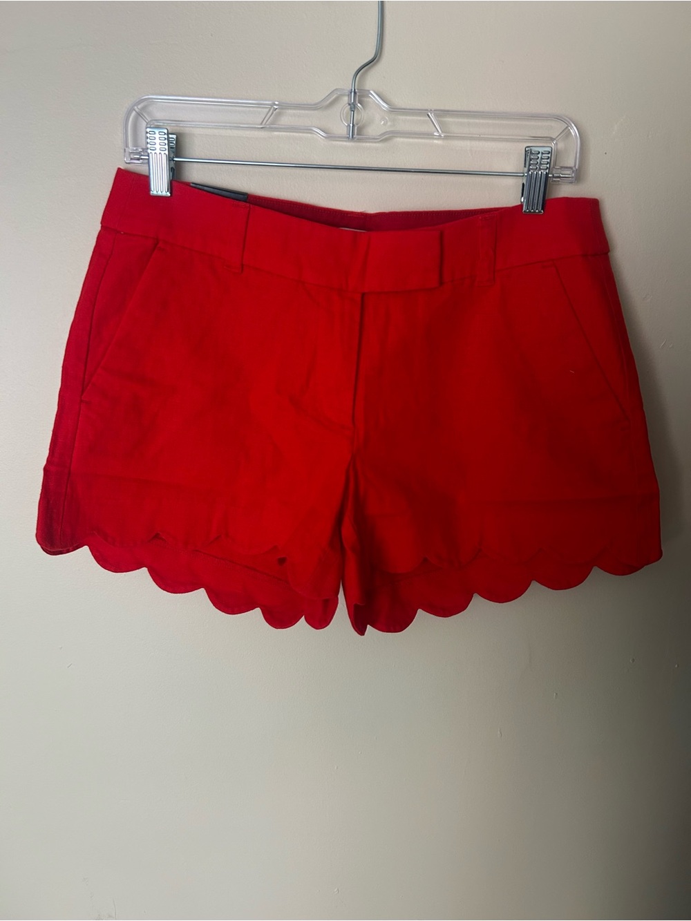 J. Crew Red Scalloped Hem High Waist Shorts